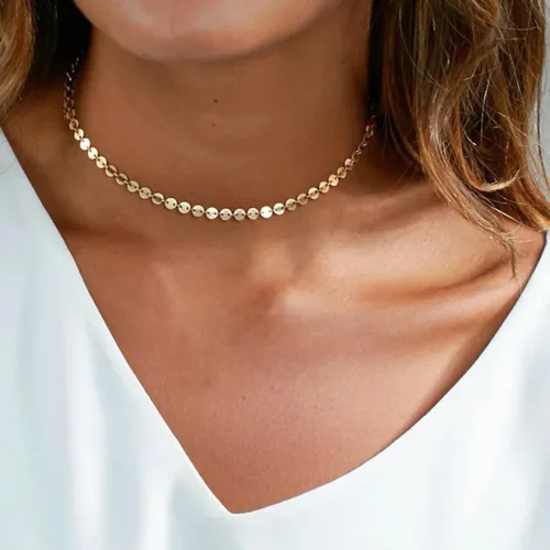 Vista 2 de MOLEVY Delicado collar de oro para mujer, gargantilla chapada en oro de 14 quilates, collar de plata, collar de cadena simple, collar de cadena