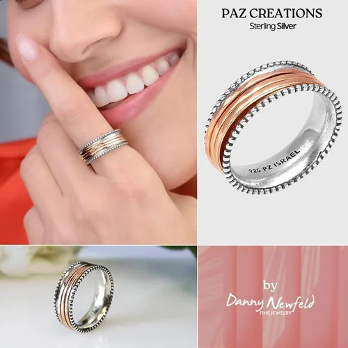 Vista 4 de Paz Creations - Anillo giratorio de plata de ley 925 para mujer, anillo de ansiedad para mujer, hecho a mano, anillos giratorios con 1 año