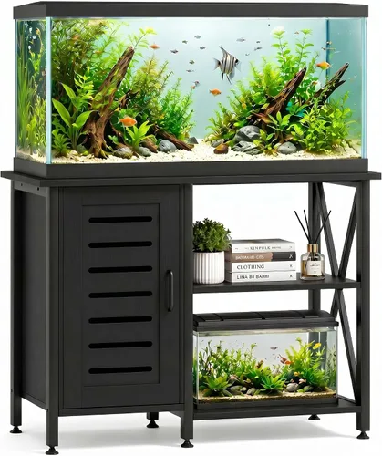 Vista 8 de Herture Soporte para tanque de peces de 20 a 29 galones, soporte de acuario con almacenamiento de accesorios de gabinete, marco de metal resistente