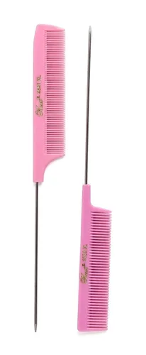 Vista 2 de Krest Peines de cola de púa para tejer con dientes finos de cola de ratón, peine de corte de pelo, 2 unidades (rosa)