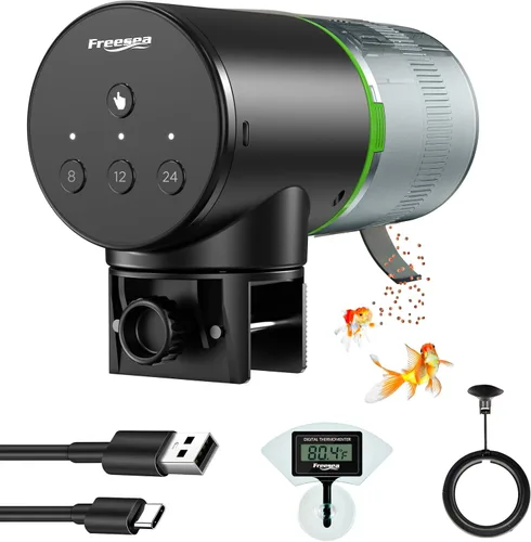 Vista 10 de FREESEA Alimentador Automático de Peces para Acuario: Pequeño Dispensador Automático de Comida para Peces de Vacaciones Recargable por USB