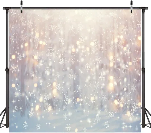 Vista 10 de Lofaris - Fondo de Navidad de Copo de Nieve Blanco Maravilloso de Invierno, Brillo de Navidad, Bokeh, Nieve, Decoraciones de Fiesta Familiar