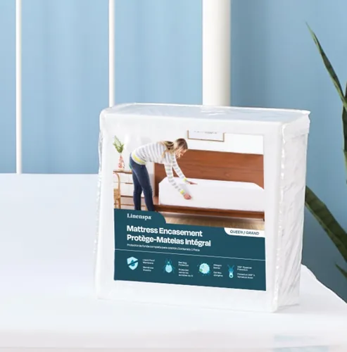 Vista 12 de Carcasa Linenspa con cierre impermeable, transpirable prueba de polvo y ácaros, cama prueba protector de colchón, Poliéster, gemelo