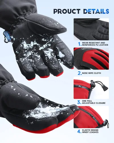 Vista 5 de VELAZZIO Guantes de esquí impermeables y transpirables, guantes de snowboard, 3M Thinsulate aislados cálidos guantes de nieve, para hombres y mujeres