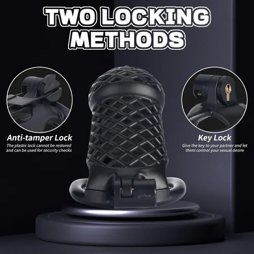 Vista 4 de Jaula de castidad masculina, dispositivo de castidad pequeño con anillos de 5 tamaños y sonido uretral para hombre, equipo de bondage,
