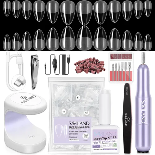 Vista 24 de Saviland Kit de iniciación de uñas acrílicas: polvo y líquido acrílico rosa claro nude, cepillo, limas, formularios, uñas a presión, juego