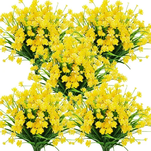 Vista 13 de Flores artificiales, 8 paquetes de plantas artificiales para exteriores, resistentes a los rayos UV, plantas artificiales, arbustos para interiores