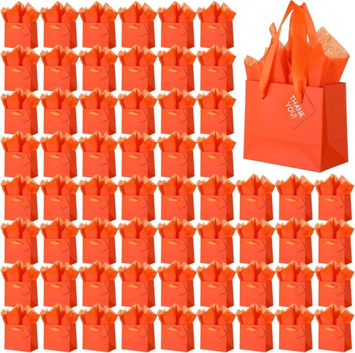 Vista 13 de Qilery 50 bolsas de regalo de papel de boda a granel con papel de seda, pequeñas bolsas de regalo con asa y etiquetas para cumpleaños, bodas