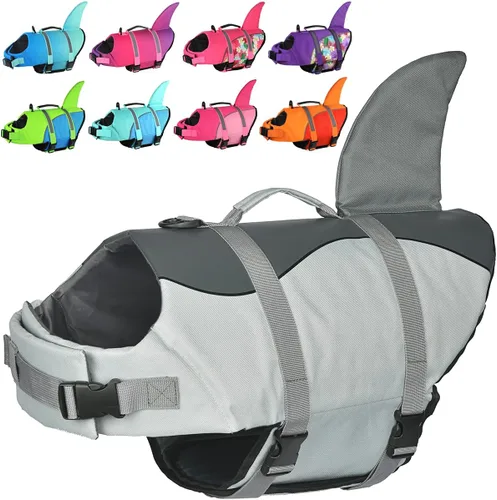 Vista 12 de Doglay Chaleco salvavidas para perro, chaleco salvavidas de tiburón Camuflaje azul-tiburón