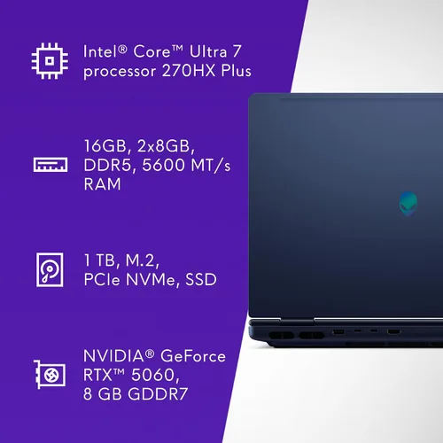 Vista 12 de Alienware 16X Gaming Laptop, RTX 5060, Intel Ultra 7 Plus, Windows 11 Home