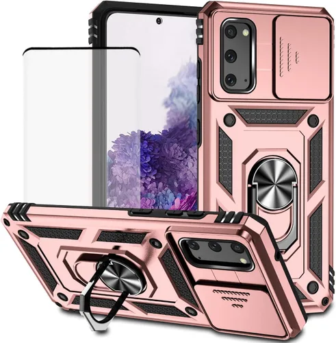 Vista 11 de Funda para Galaxy S20 5G, Samsung S20 SM-G981U con protector de pantalla de vidrio templado y cubierta de cámara deslizante, anillo magnético