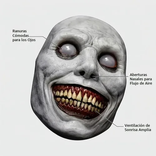 Vista 3 de Boolavard Máscara sonriente espeluznante – Máscara de Halloween realista de látex sonriente demonio – grotesca boca ancha monstruo máscara de terror
