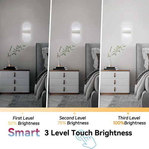 Vista 5 de Modernos apliques de pared, 2 lámparas de pared LED acrílicas para sala de estar, dormitorio, pasillo, funciona con pilas USB recargable, luz