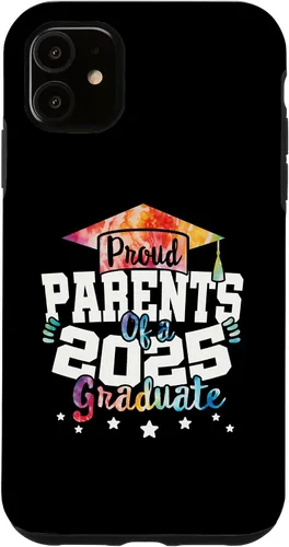Vista 5 de iPhone 15 Parents of a 2025 Graduate Tie Dye Class Senior Graduation Case