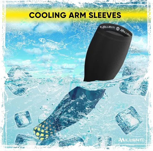 Vista 100 de Millenti Manga de compresión de brazo de enfriamiento – Mangas de recuperación deportiva de protección solar, se enfría cuando está mojado, unisex