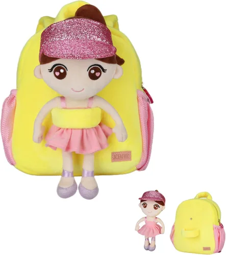 Vista 3 de JCFAFWR Mochilas para niñas de 2 a 4 años, mochila ligera y bonita para niños, mochila desmontable de felpa para preescolar, amarillo-M, Mochila