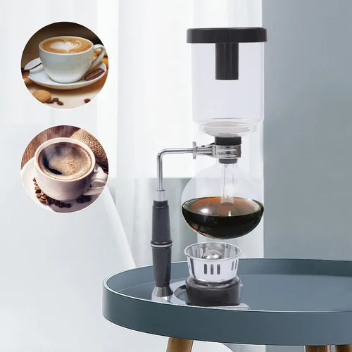 Vista 4 de Siphon - Cafetera de sifón, 16.9 fl oz, cafetera sifón de mesa, cafetera sifón de acero inoxidable, cafetera al vacío, color negro