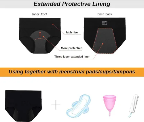 Vista 6 de INNERSY Bragas menstruales para mujer de cintura alta ropa interior posparto de algodón paquete de 3