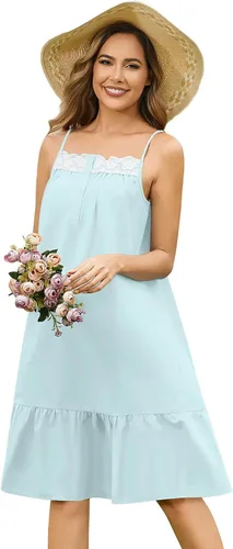 Vista 17 de YOZLY - Camisones de algodón sin mangas para mujer, camisón de tanque de noche con bolsillos A-Solid Blanco