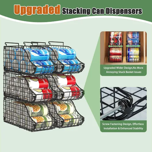 Vista 9 de Sonyabecca Paquete de 4 Organizadores Apilables para Alimentos Enlatados con Asas para Cocina, Organizador de Latas de Soda para Estantes
