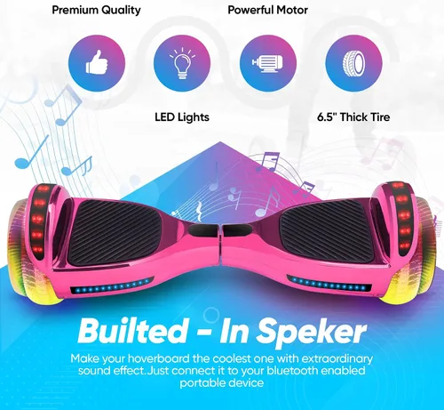 Vista 3 de Hoverboard de 16.5 cm para niños de 6 a 12 años, Hoverboard Bluetooth con ruedas estilo luz de túnel y almohadillas antideslizantes, certificado