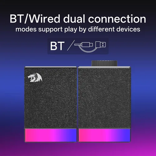 Vista 3 de Redragon GS517 RGB - Altavoz para juegos de PC, BT 5.3 y conectividad dual USB 2.0 Stereo Enhanced Sound Desktop Computer Speaker, 8 RGB Lighting