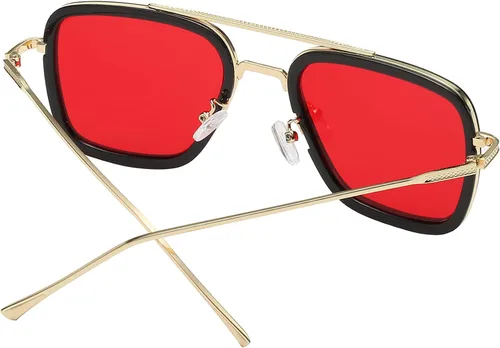 Vista 3 de OWL Tony Stark - Gafas de sol cuadradas estilo aviador, montura metálica, estilo Iron Man, gafas vintage para hombre