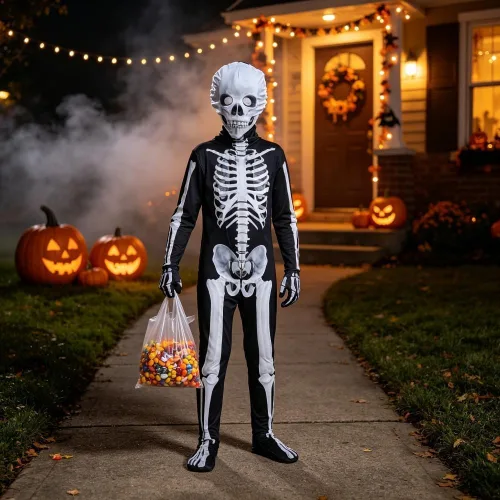 Vista 2 de Halloween Skeleton Hooded Zentai Suit Spandex Full Body Costume for Cosplay Party