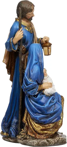Vista 5 de Joseph's Studio by Roman, Figura de Natividad de la Sagrada Familia de 10.5 pulgadas de alto, estatua de Navidad azul y dorada, resina de 10.5