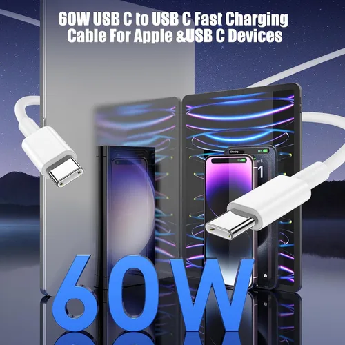 Vista 3 de LOFPYE Paquete de 3 cables USB C a USB C de 1 pie y 60 W, cable de carga rápida tipo C para iPhone Air 17 16e 16 15 Pro Plus Pro Max, para Galaxy