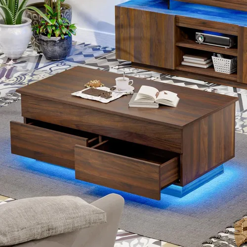 Vista 16 de HOMMPA - Mesa de café con tapa elevable de 40" con almacenamiento, mesa de centro LED moderna de alto brillo para sala de estar, mesa de té moderna