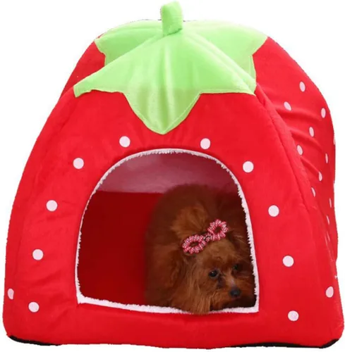 Vista 11 de Mipcase Elegante cama de fresa para mascotas, casa para gatos, compacta, fácil de mascotas, cama para dormir