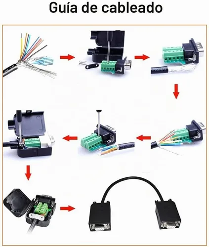 Vista 6 de DTECH DB9 Breakout Connector DB-9 Adaptador serie RS232 hembra Placa de módulo sin soldadura con bloque de terminales de tornillo, funda, pernos