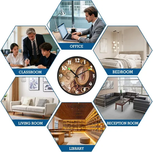 Vista 7 de STAYTOP Retro Compass LED Wall Clock for Bedroom Night Glow,12 Inch Silent Light Up Wall Clocks for Living Room Decor, Sound Control Modern Wall