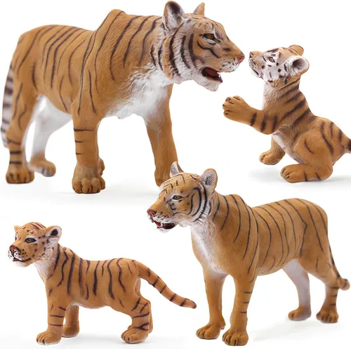 Vista 7 de Gemini&Genius Juego de figuras familiares de Tigres, juego de animales, modelos educativos de vida silvestre, adornos para pasteles y regalo