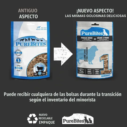 Vista 2 de PureBites Golosinas liofilizadas para perros de hígado de cordero, 1 ingrediente, fabricadas en Estados Unidos, 3.35 onzas