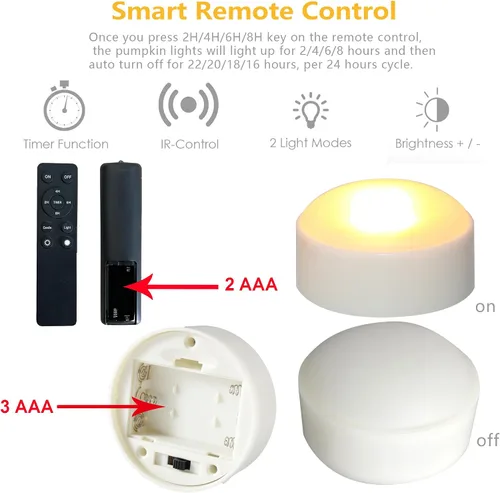 Vista 5 de Farol de calabaza LED de Halloween con control remoto y temporizador, vela eléctrica parpadeante de plástico realista brillante sin llama