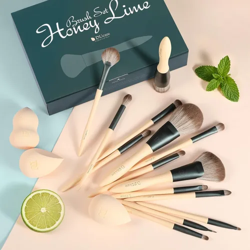 Vista 2 de DUcare Juego de 18 brochas de maquillaje, esponjas de maquillaje, bolsa de Beige