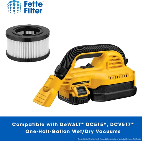 Vista 5 de Fette Filter - Filtro HEPA DC5151H compatible con los modelos de vacío en seco y húmedo DEWALT DC515 DCV517 DCV517B Parte # DC5151H incluye 2