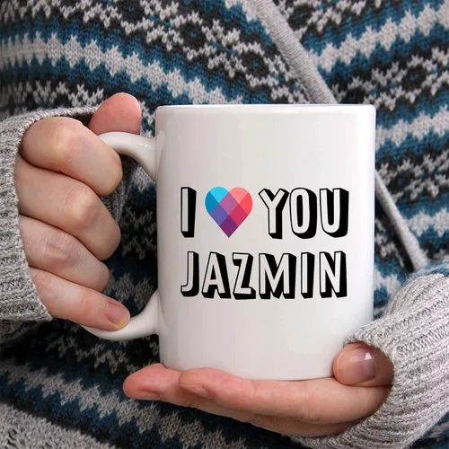 Vista 2 de Taza de café I Love You Jazmin - Taza de cerámica personalizada con nombre, taza personalizada, regalo de cumpleaños/Navidad, regalo de vacaciones