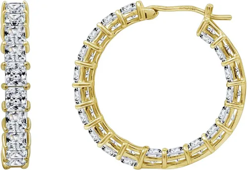 Vista 2 de Tienda Collection Platinum Plated Sterling Silver Hoop Earrings set with Princess Cut Infinite Elements Cubic Zirconia