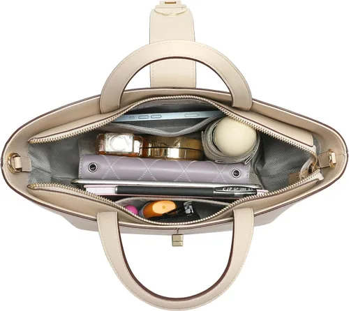 Vista 4 de Bolso cruzado de cuero con asa superior, bolso de mano para mujer, con asa superior y correa ajustable
