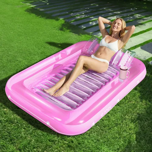 Vista 20 de SLOOSH Flotador inflable, camastro para adultos, con almohada, 178 x 117 cm, 4 en 1: balsa-tina bronceadora, camastro para tomar el sol, fiestas Azul