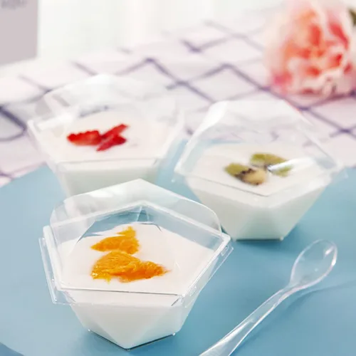 Vista 5 de Foraineam Paquete de 100 tazas de postre con 100 tapas y 100 cucharas, 3.7 onzas, vasos de plástico transparente para parfait, desechables