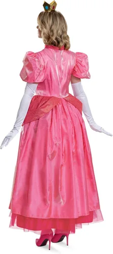 Vista 2 de Disguise Disfraz de princesa melocotón para mujer, disfraz oficial de Super Mario elevado para adultos y corona