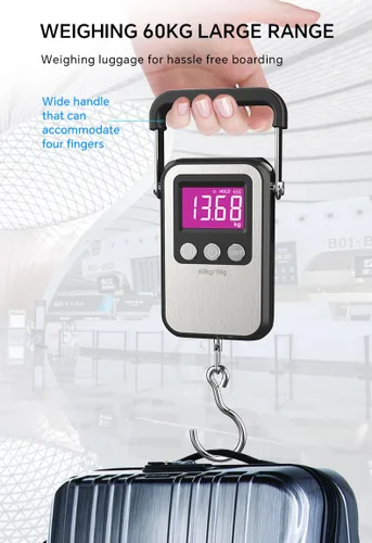 Vista 2 de Báscula digital de peso para equipaje de 132 libras, 132.3 lbs, báscula de pescado, 2 pilas AAA (no incluidas) (negro)