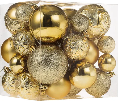 Vista 9 de Senjie Adornos de Navidad inastillables marrones, 32 bolas esféricas para árboles de Navidad