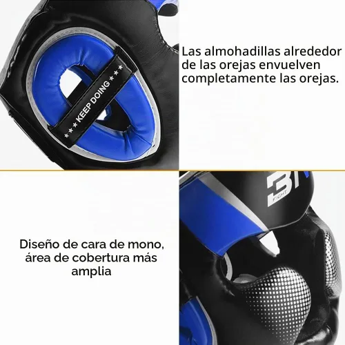Vista 2 de Casco para boxeo MMA Training Kickboxing, equipo de cabeza para Muay Thai, Sparring, Taekwondo, Artes Marciales, Grappling, Karate Azul