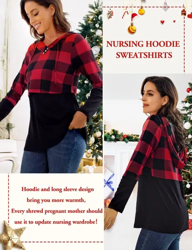 Vista 4 de QUINEE sudadera con capucha para mujer de manga larga a cuadros, bloque