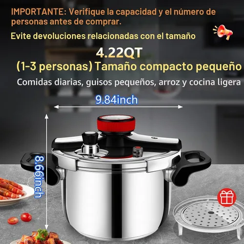 Vista 2 de Olla a presión de acero inoxidable de 4.22 cuartos de galón, olla compacta con múltiples válvulas de seguridad, para alimentos pequeños y estofado